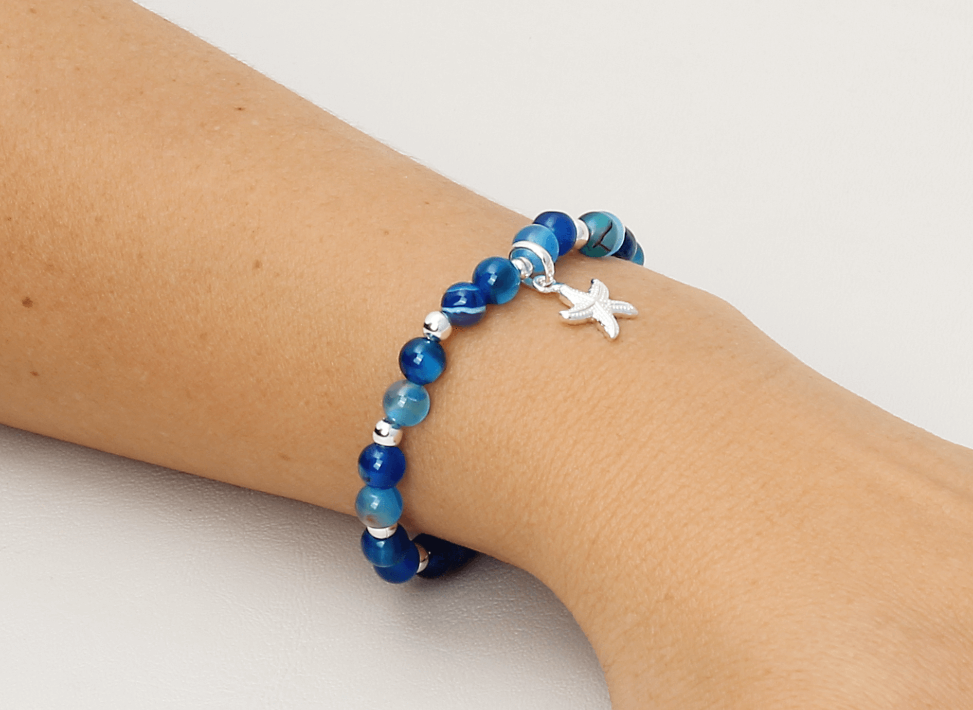 VENACOLY Pulsera de estrella de mar de plata de ley 925 con estrella de mar azul, joyería para mujer, 19.05 cm, Plata de ley, No es una piedra VENACOLY Pulsera de estrella de mar de plata de ley 925 con estrella de mar azul, joyería para mujer, 19.05 cm, Plata de ley, No es una piedra