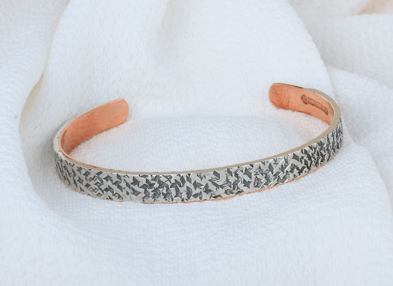 Pulsera Brazalete Plata / Cobre Patinado