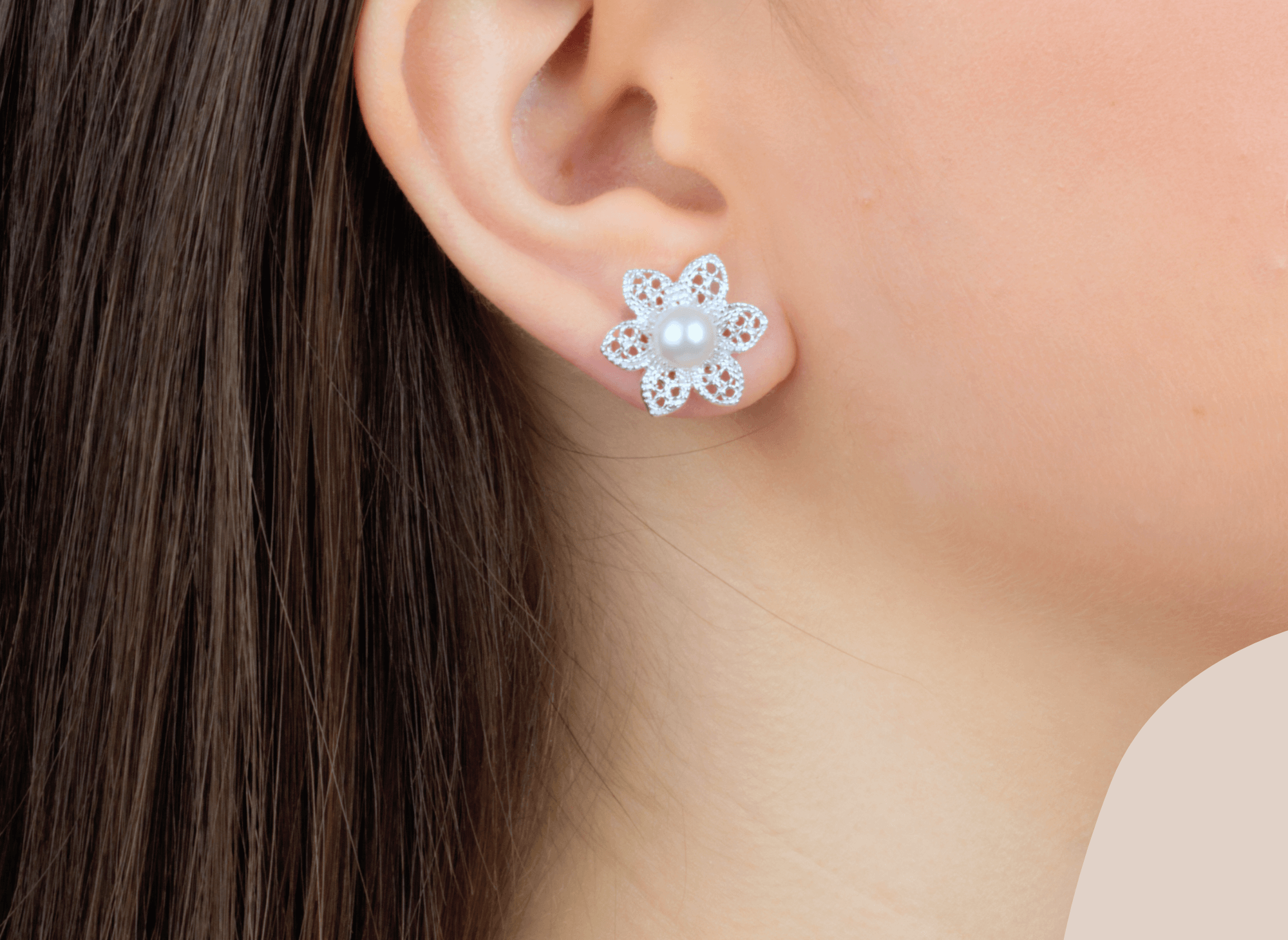 Arete Perla Flor Amapola