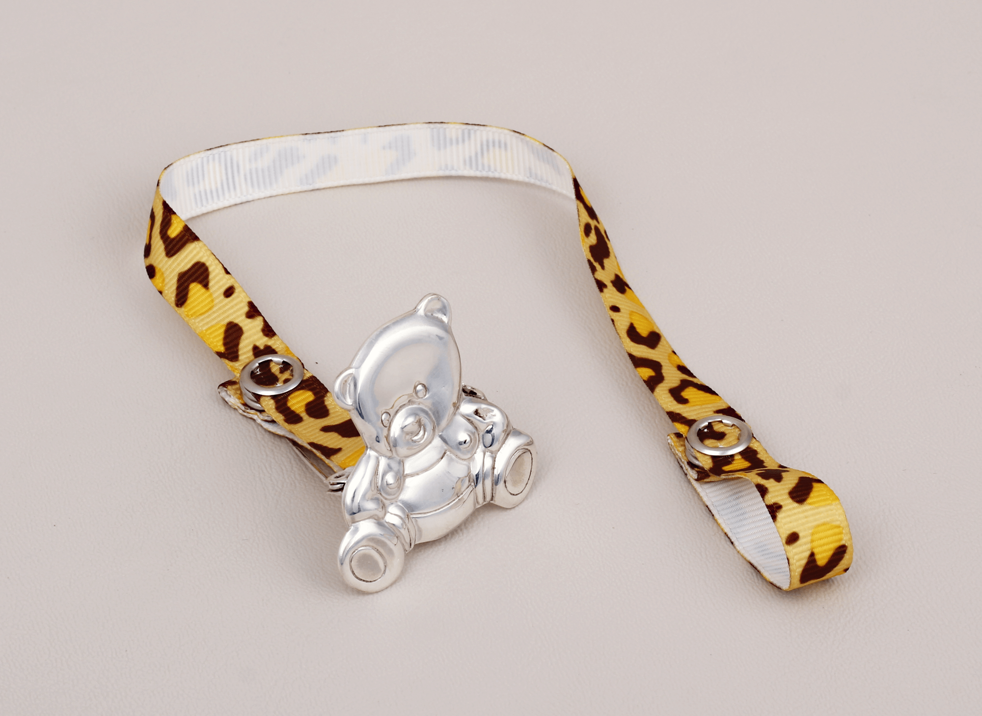 Porta Chupón Plata Oso Gr Cinta